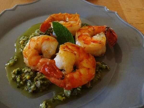 Crevettes au pesto de pistaches Crevettes au pesto de pistaches