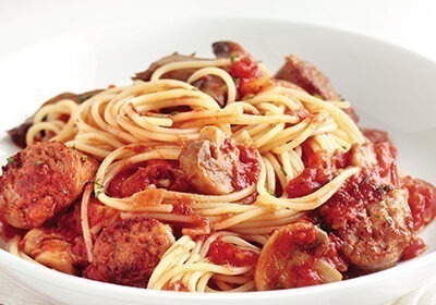 Spaghettini à la saucisse italienne et duo de champignons Spaghettini à la saucisse italienne et duo de champignons
